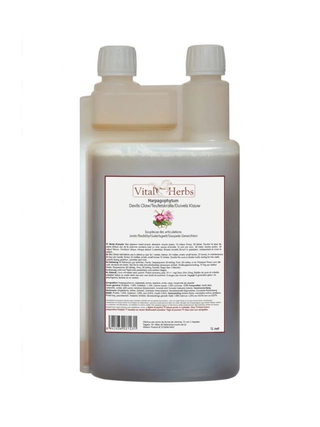 Vital Herbs Devils Claw Liquid 1 l, czarci pazur w płynie dla koni, butelka z dozownikiem