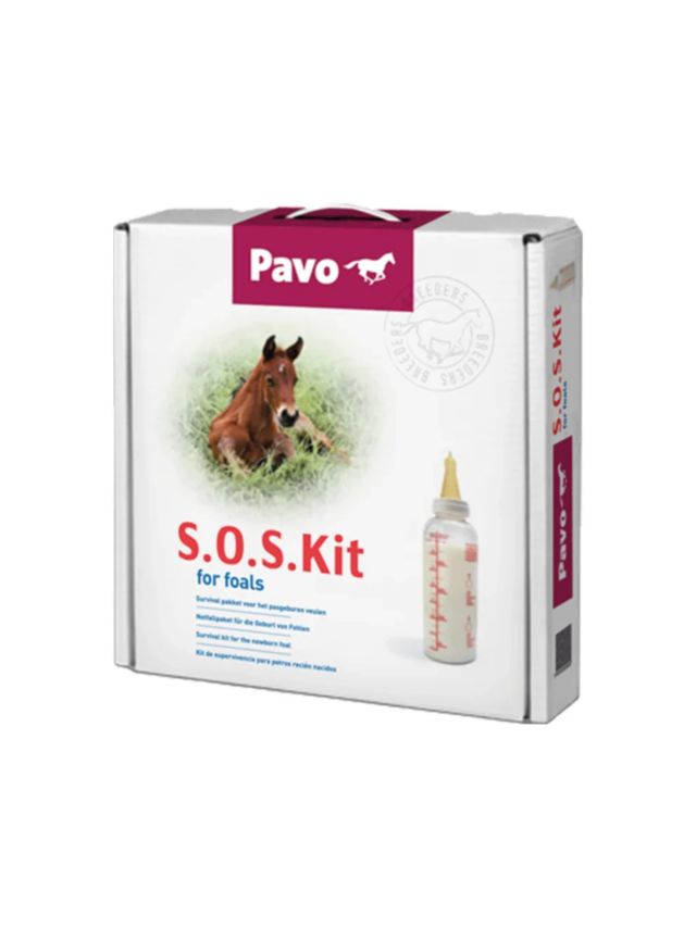 Pavo S.O.S. Kit, zestaw ratunkowy z siarą, mlekiem zastępczym i butelką dla nowo narodzonego źrebięcia