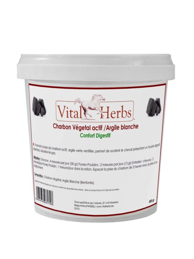 Vital Herbs Charbon Vegetal 500 g, węgiel roślinny na biegunkę i zaburzenia trawienia u koni