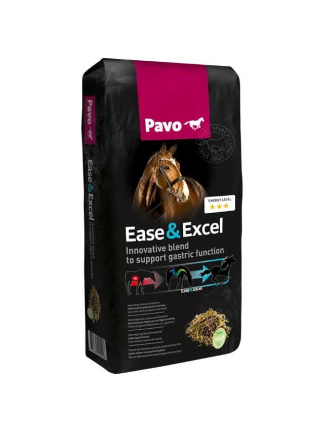 Pavo Ease&Excel 15kg, musli o niskim poziomie cukru i skrobi dla koni wrzodowych w sportowym treningu